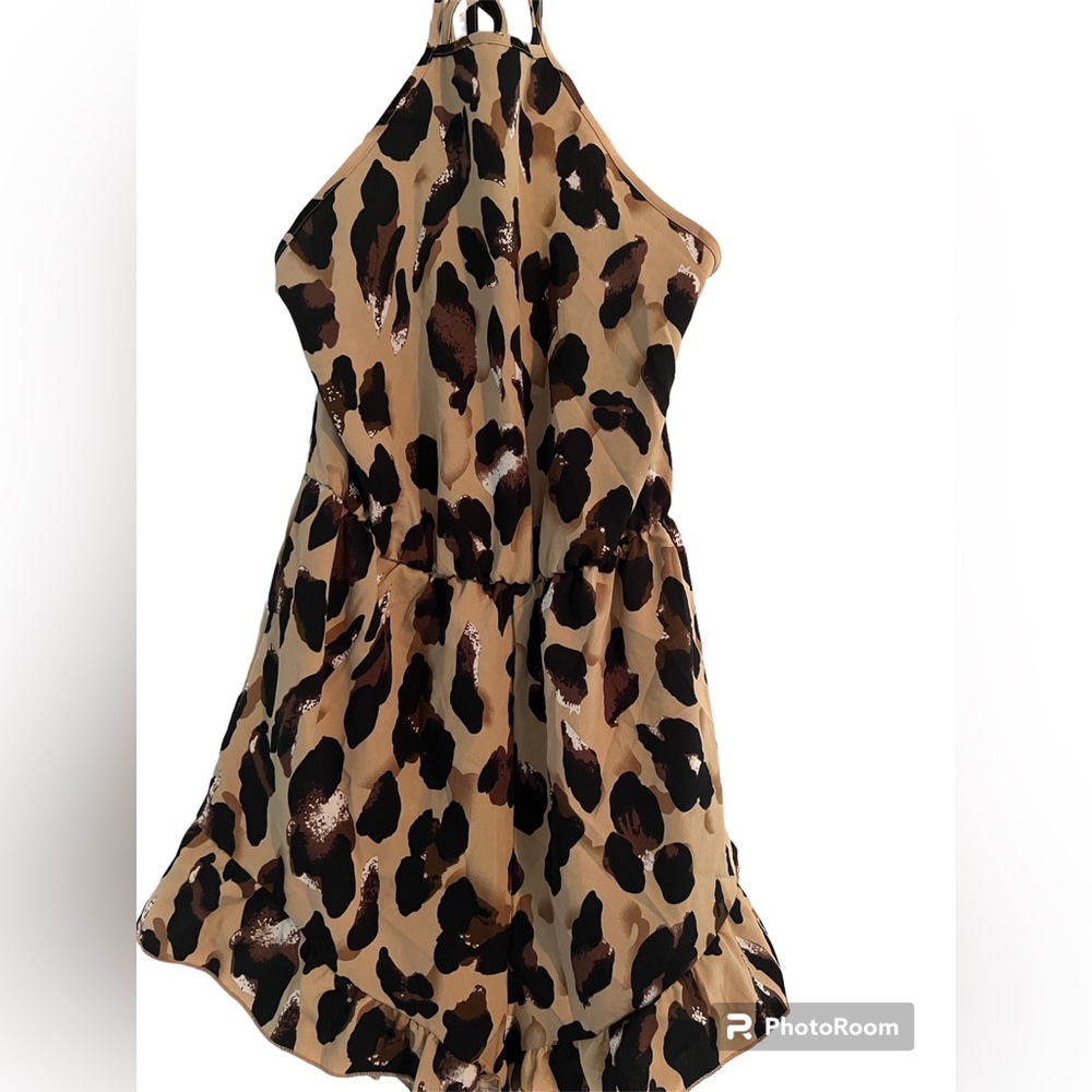 SHEIN leopard print ruffled short romper